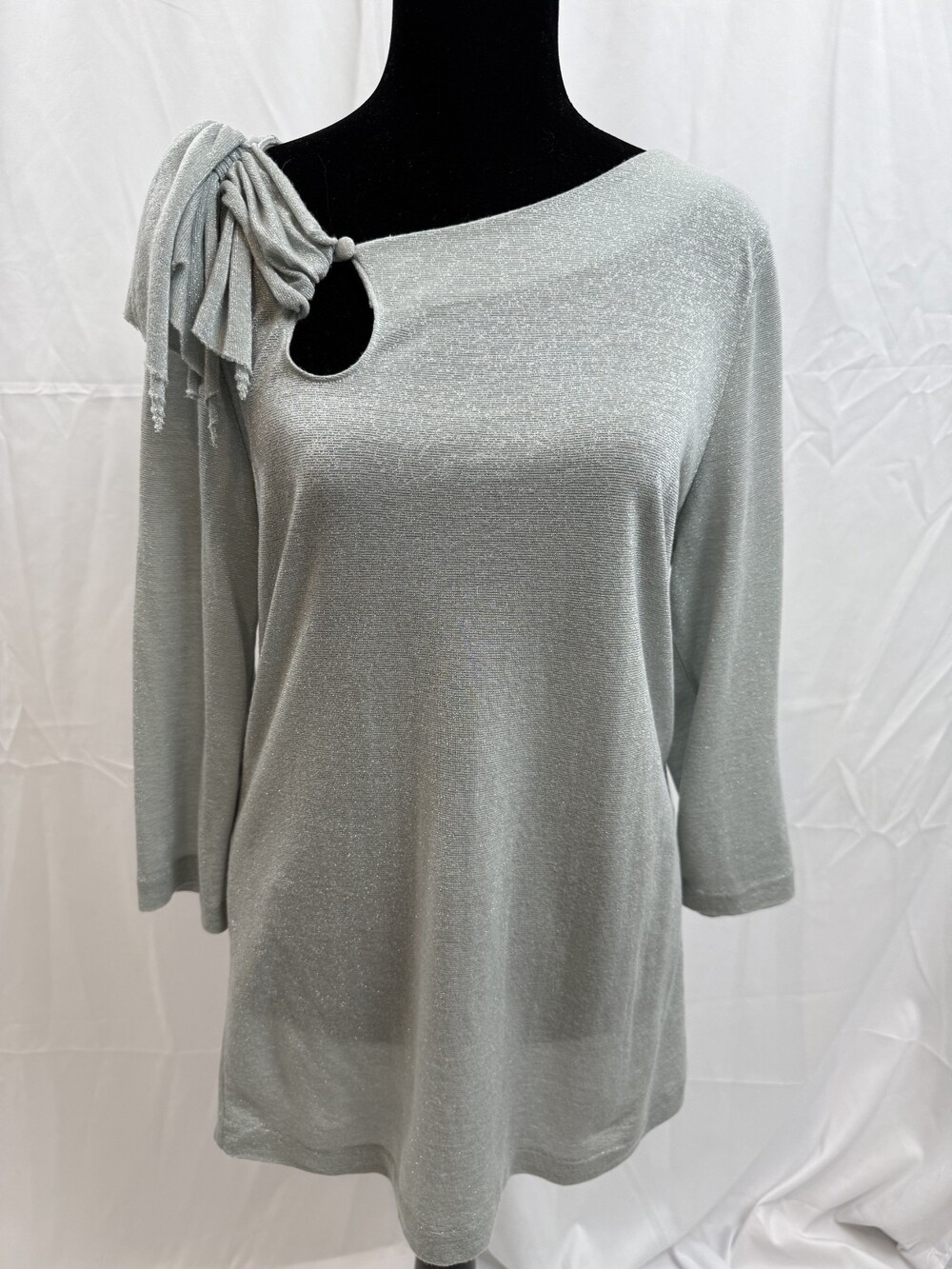 Womens Anthroplogie Deletta Shimmer Blue/Aqua Bow Shirt Size Large